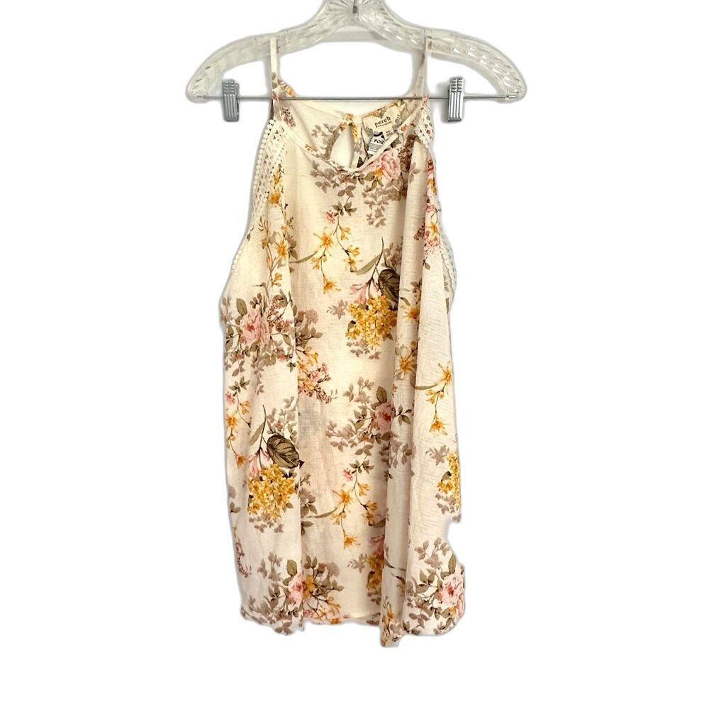 Floral Tank Top With Lace Size 3XL New Beige Neutral Colors